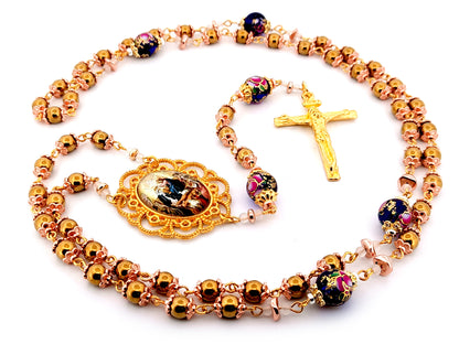 Coronation of Our Lady unique rosary beads gold plated hematite gemstone rosary with gold plated crucifix.