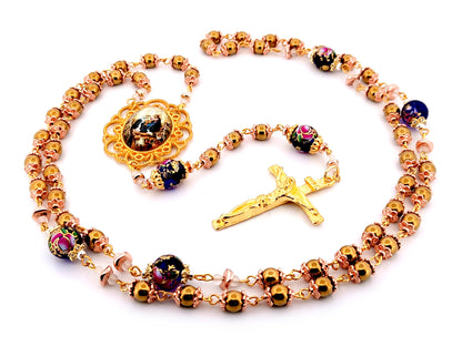 Coronation of Our Lady unique rosary beads gold plated hematite gemstone rosary with gold plated crucifix.