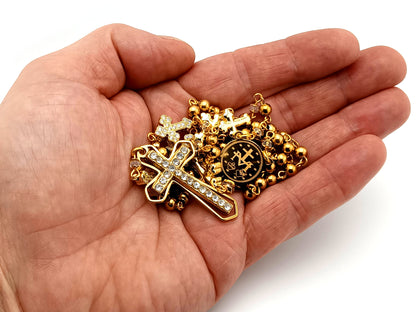 Miraculous Medal unique rosary beads gold plated stainless steel and 18K cubic zirconia cross rosary with gold plated crystal cross.