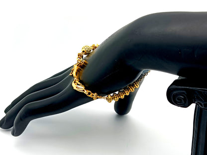 Miraculous Medal unique rosary beads  18K gold plated cubic zirconia single decade rosary bracelet with gold plated Saint Benedict crucifix.