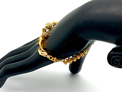 Miraculous Medal unique rosary beads  18K gold plated cubic zirconia single decade rosary bracelet with gold plated Saint Benedict crucifix.