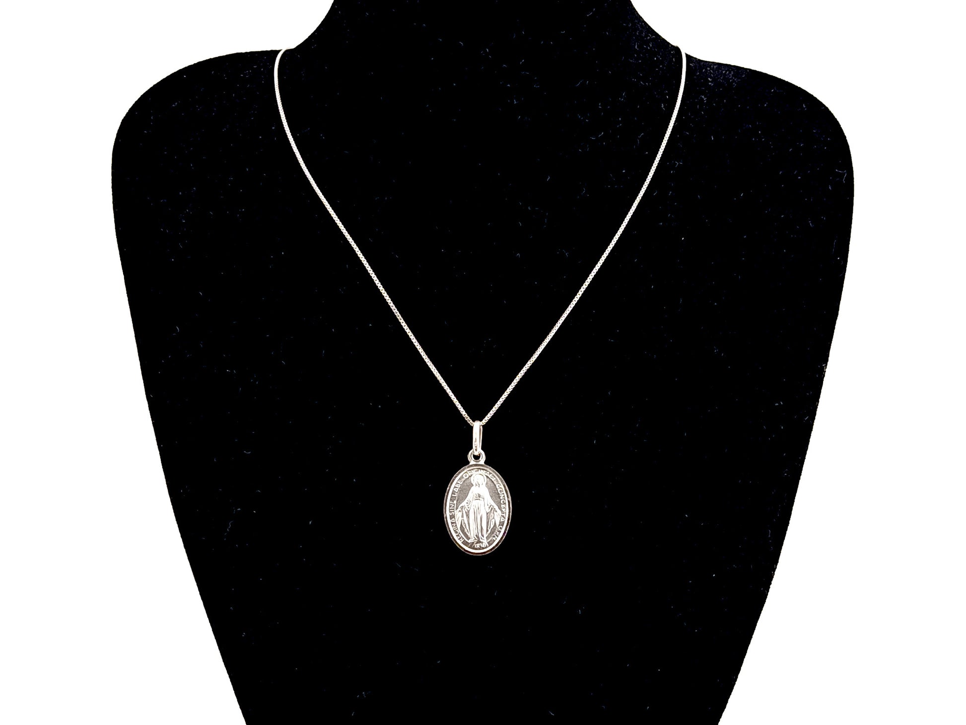 925 sterling silver Miraculous Medal unique rosary beads pendant necklace with sterling silver snake chain.