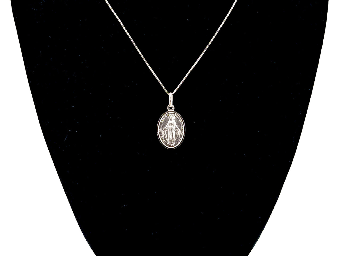 925 sterling silver Miraculous Medal unique rosary beads pendant necklace with sterling silver snake chain.
