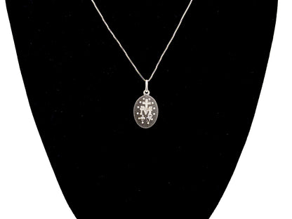 925 sterling silver Miraculous Medal unique rosary beads pendant necklace with sterling silver snake chain.