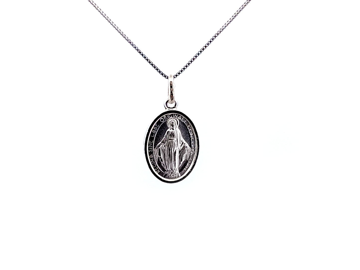 925 sterling silver Miraculous Medal unique rosary beads pendant necklace with sterling silver snake chain.