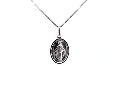 925 sterling silver Miraculous Medal unique rosary beads pendant necklace with sterling silver snake chain.