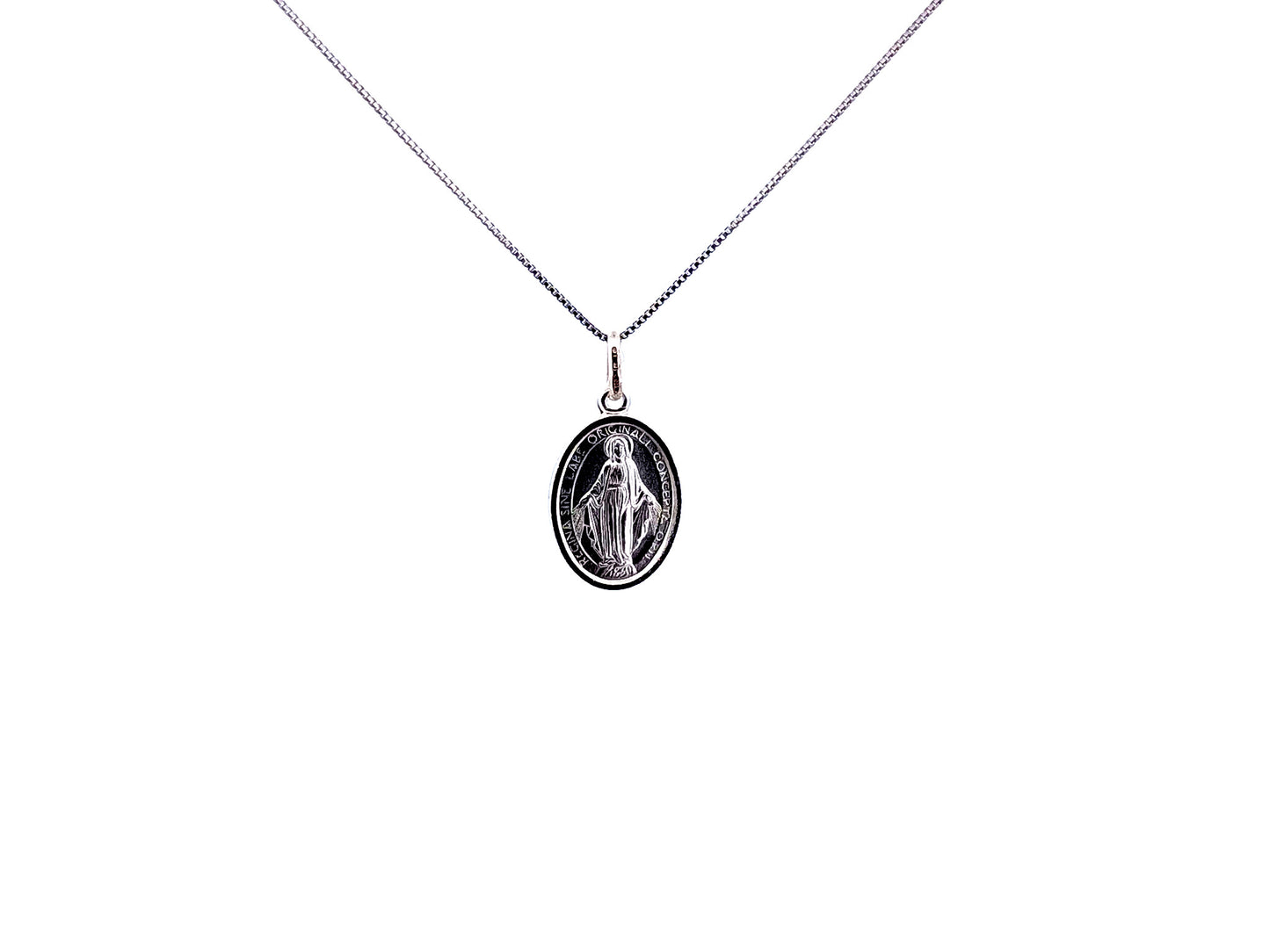 925 sterling silver Miraculous Medal unique rosary beads pendant necklace with sterling silver snake chain.
