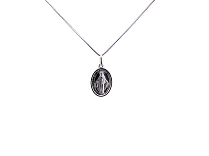 925 sterling silver Miraculous Medal unique rosary beads pendant necklace with sterling silver snake chain.