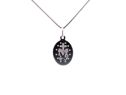 925 sterling silver Miraculous Medal unique rosary beads pendant necklace with sterling silver snake chain.