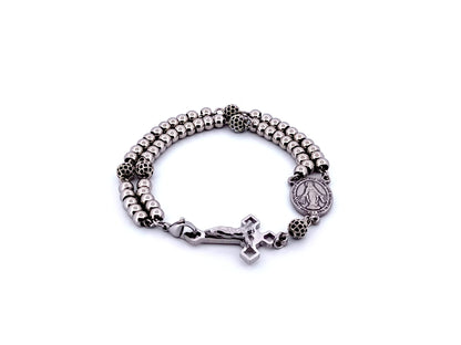 Miraculous Medal unique rosary beads silver cubic zirconia single decade rosary bracelet with stainless steel Saint Benedict crucifix.