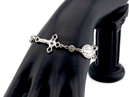 Miraculous Medal unique rosary beads silver cubic zirconia single decade rosary bracelet with stainless steel Saint Benedict crucifix.
