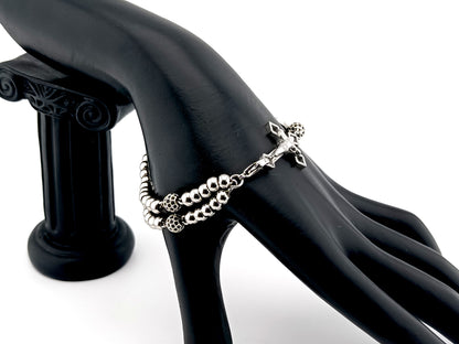 Miraculous Medal unique rosary beads silver cubic zirconia single decade rosary bracelet with stainless steel Saint Benedict crucifix.