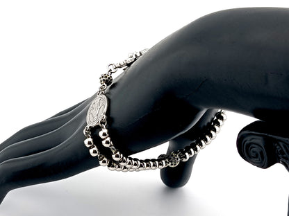 Miraculous Medal unique rosary beads silver cubic zirconia single decade rosary bracelet with stainless steel Saint Benedict crucifix.