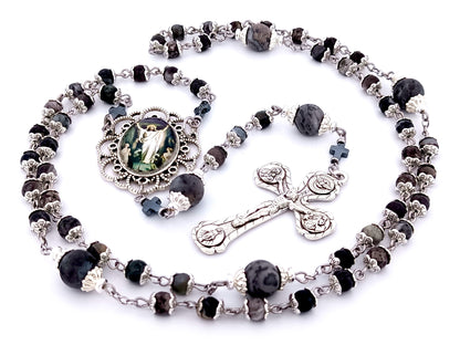 The Resurrection unique rosary beads jasper and labradorite gemstone rosary with four Basilicas crucifix.