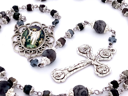 The Resurrection unique rosary beads jasper and labradorite gemstone rosary with four Basilicas crucifix.