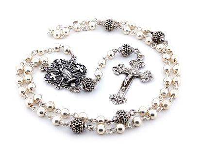 Our Lady of Lourdes unique rosary beads 925 sterling silver wearable rosary with sterling silver Victorian style crucifix.