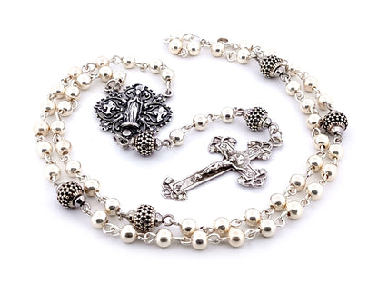 Our Lady of Lourdes unique rosary beads 925 sterling silver wearable rosary with sterling silver Victorian style crucifix.