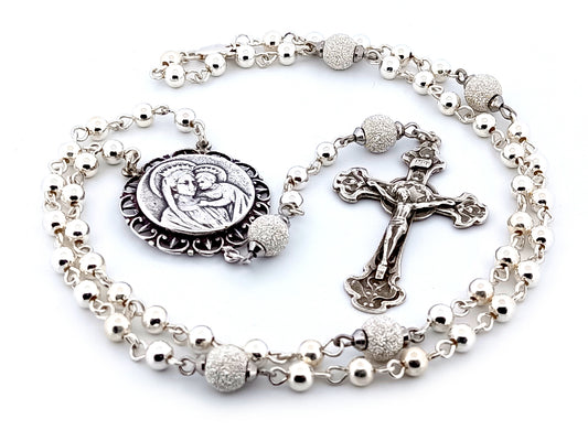 Our Lady of Perpetual Help unique rosary beads 925 sterling silver wearable rosary with sterling silver Art Nouveau style crucifix.