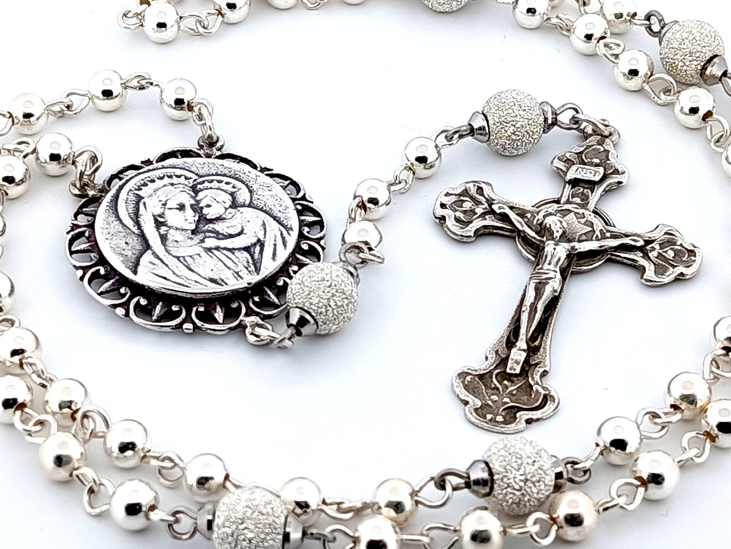 Our Lady of Perpetual Help unique rosary beads 925 sterling silver wearable rosary with sterling silver Art Nouveau style crucifix.