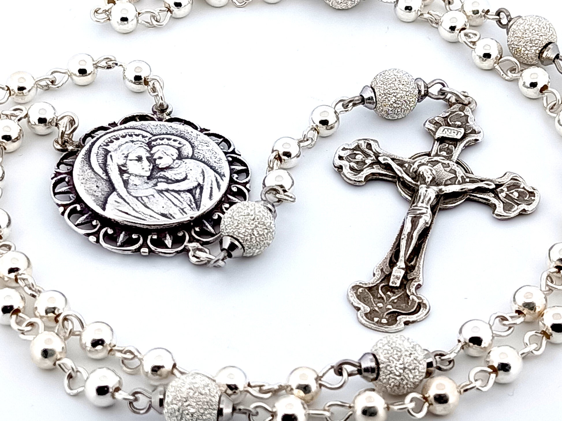 Our Lady of Perpetual Help unique rosary beads 925 sterling silver wearable rosary with sterling silver Art Nouveau style crucifix.