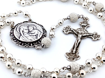 Our Lady of Perpetual Help unique rosary beads 925 sterling silver wearable rosary with sterling silver Art Nouveau style crucifix.