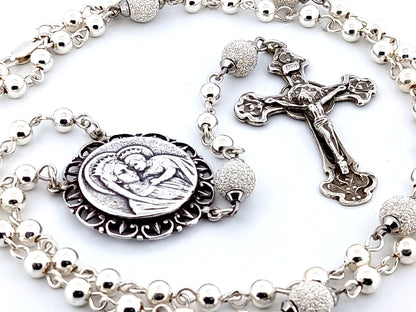 Our Lady of Perpetual Help unique rosary beads 925 sterling silver wearable rosary with sterling silver Art Nouveau style crucifix.