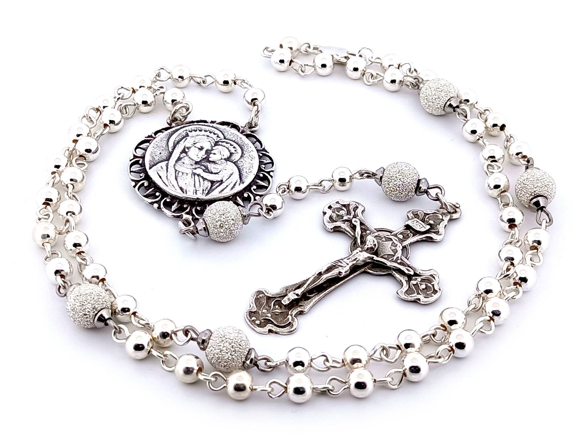 Our Lady of Perpetual Help unique rosary beads 925 sterling silver wearable rosary with sterling silver Art Nouveau style crucifix.
