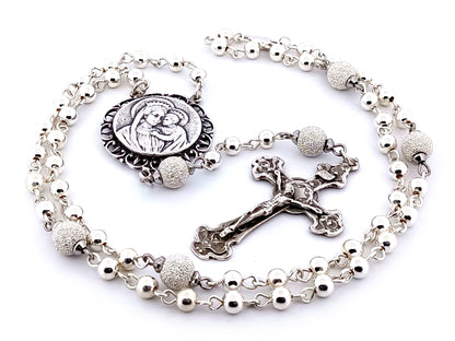 Our Lady of Perpetual Help unique rosary beads 925 sterling silver wearable rosary with sterling silver Art Nouveau style crucifix.
