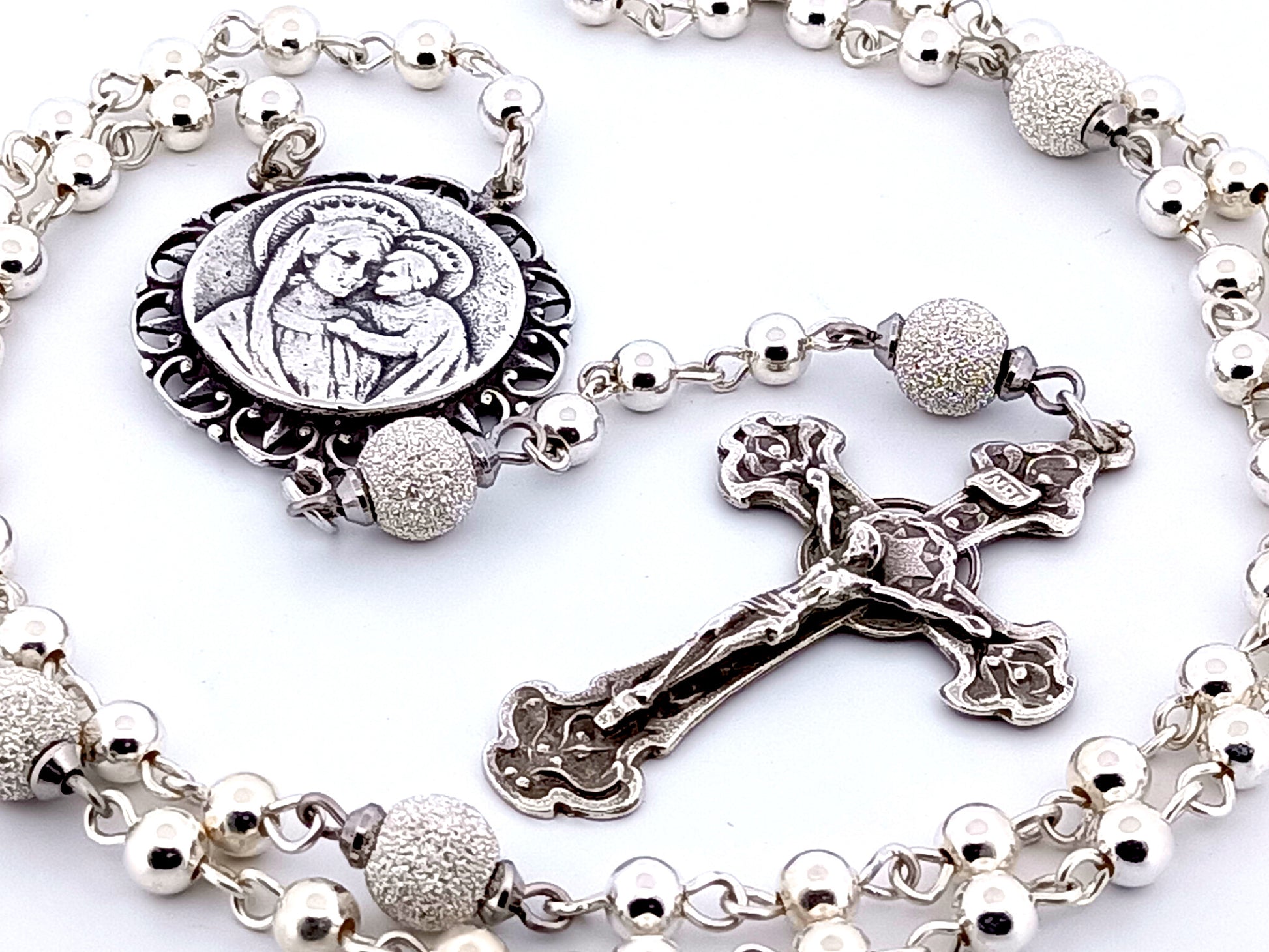Our Lady of Perpetual Help unique rosary beads 925 sterling silver wearable rosary with sterling silver Art Nouveau style crucifix.
