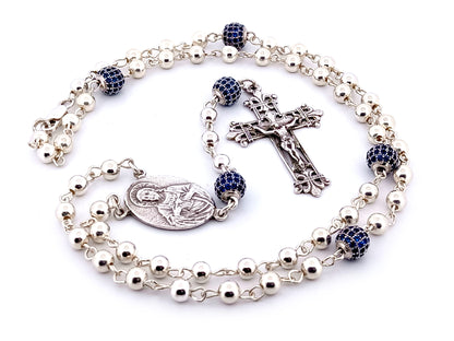 Sacred Heart and Our Lady of Perpetual Help unique rosary beads 925 sterling silver wearable rosary with 925 sterling silver Fleur de Lys style crucifix.