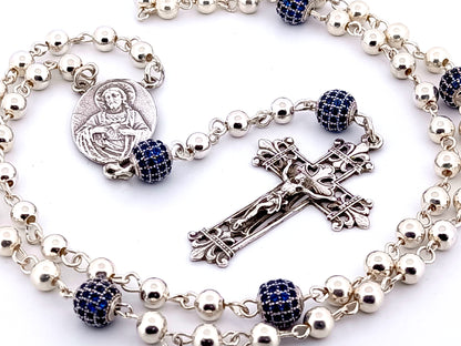 Sacred Heart and Our Lady of Perpetual Help unique rosary beads 925 sterling silver wearable rosary with 925 sterling silver Fleur de Lys style crucifix.