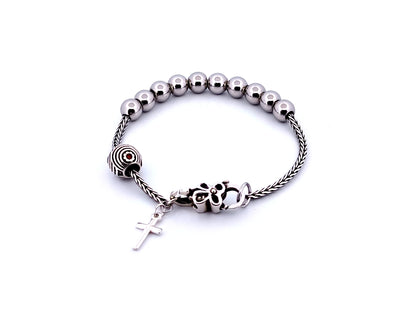 925 sterling silver unique rosary beads single decade rosary bracelet with stainless steel beads and solid silver cross.