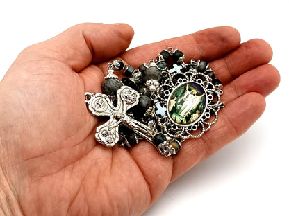 The Resurrection unique rosary beads jasper and labradorite gemstone rosary with four Basilicas crucifix.
