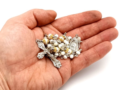 Saint Bernadette Lourdes unique rosary beads  925 sterling silver wearable mother of pearl rosary with sterling silver lily crucifix.