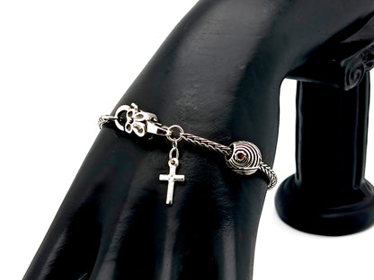 925 sterling silver unique rosary beads single decade rosary bracelet with stainless steel beads and solid silver cross.