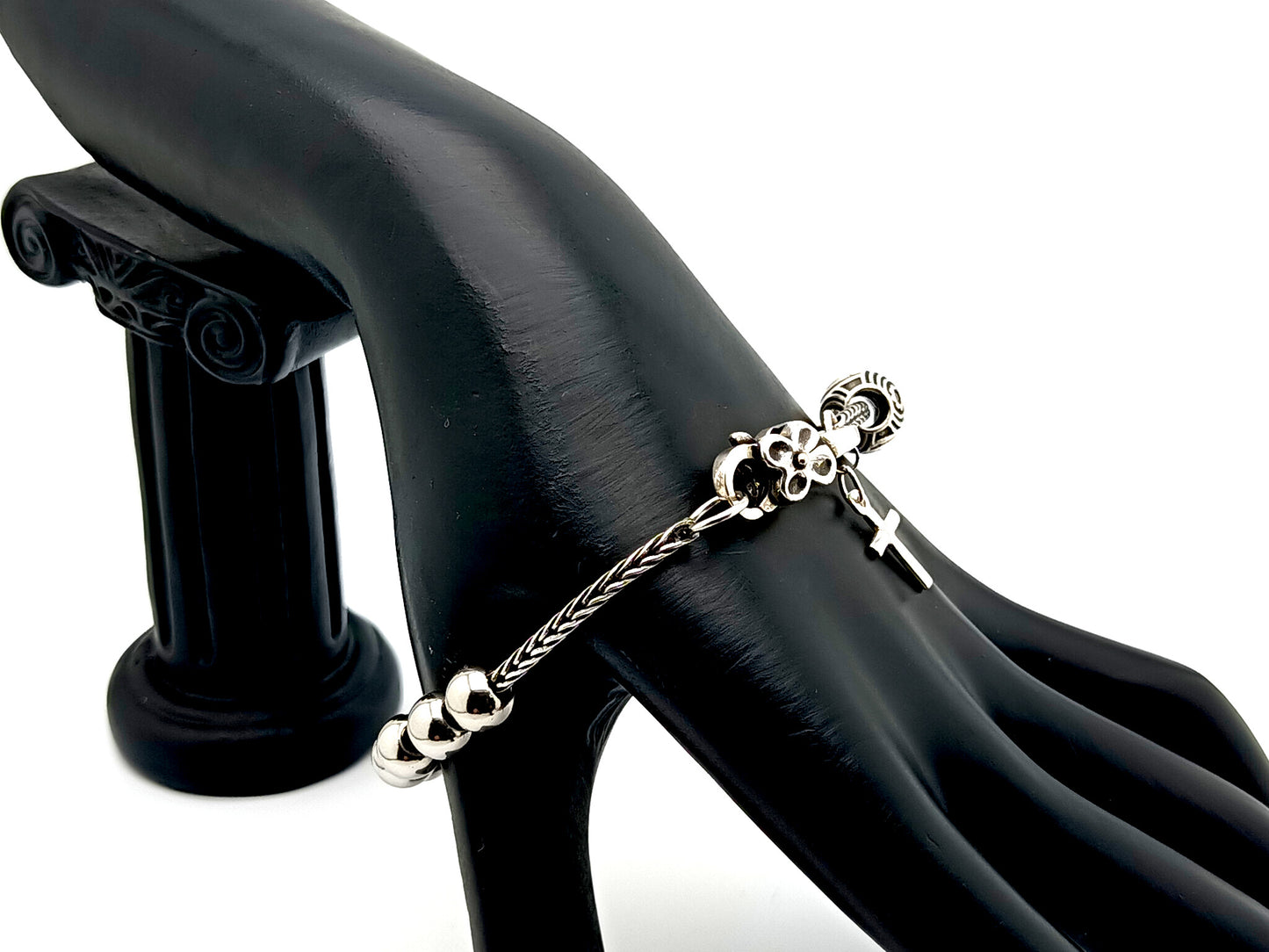 925 sterling silver unique rosary beads single decade rosary bracelet with stainless steel beads and solid silver cross.