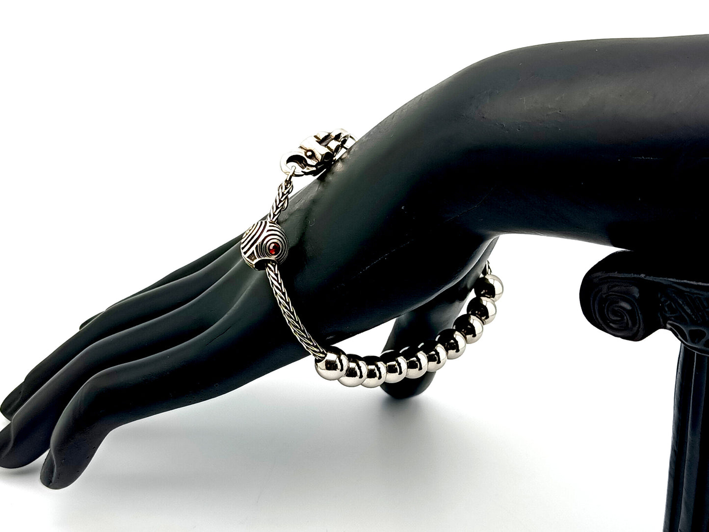 925 sterling silver unique rosary beads single decade rosary bracelet with stainless steel beads and solid silver cross.