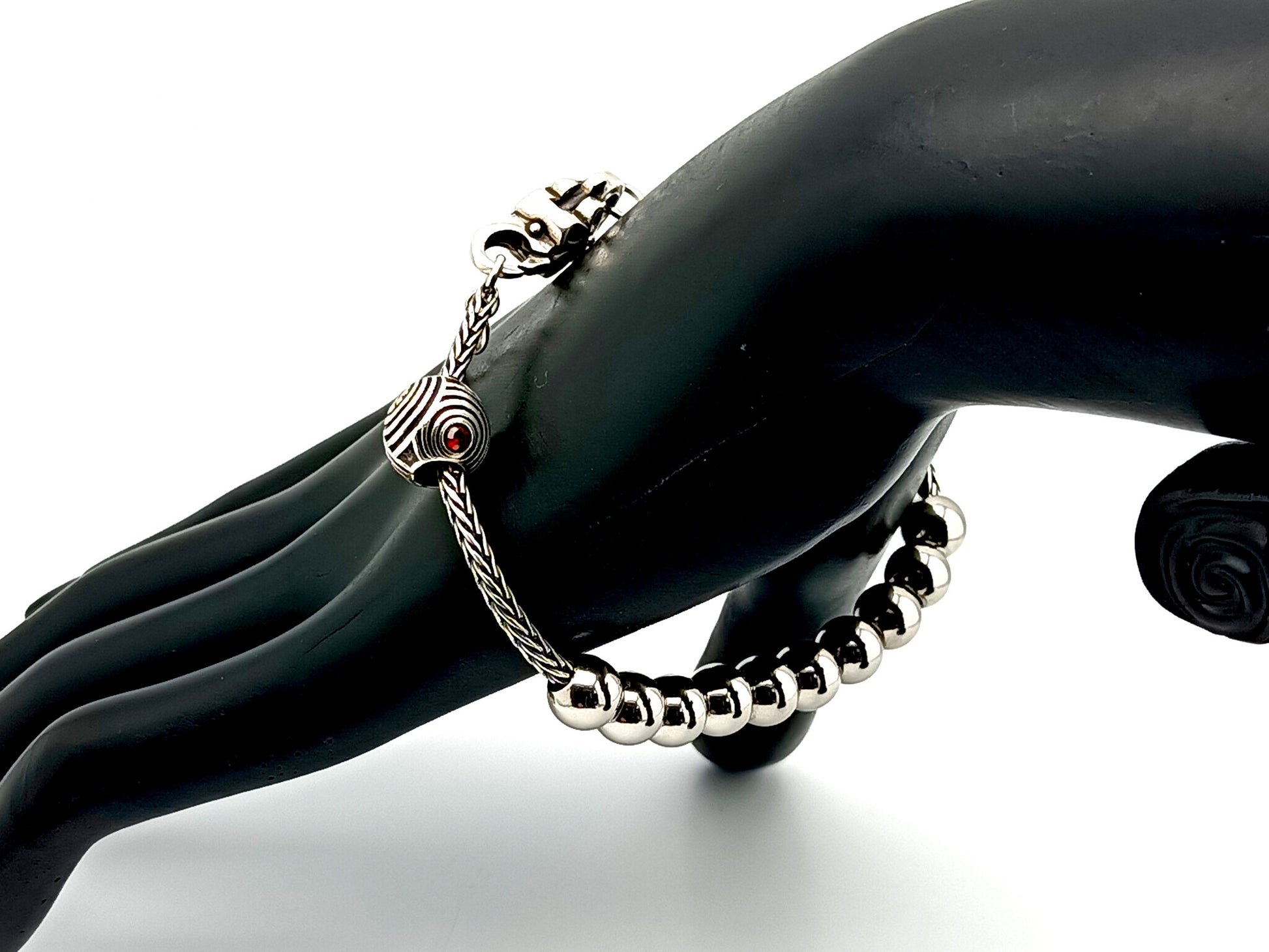 925 sterling silver unique rosary beads single decade rosary bracelet with stainless steel beads and solid silver cross.