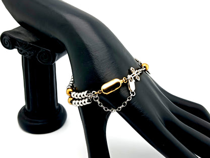 Miraculous Medal unique rosary beads 925 sterling silver and stainless steel 5 decade rosary bracelet with sterling silver linking cross and 18K gold plated clasp.