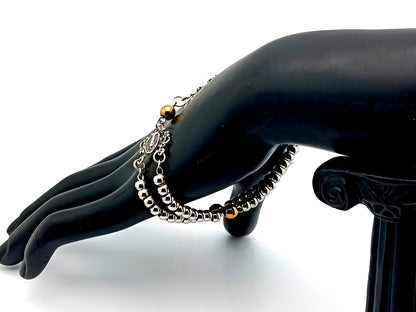 Miraculous Medal unique rosary beads 925 sterling silver and stainless steel 5 decade rosary bracelet with sterling silver linking cross and 18K gold plated clasp.