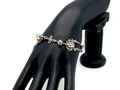 Miraculous Medal unique rosary beads 925 sterling silver and stainless steel 5 decade rosary bracelet with sterling silver linking cross.