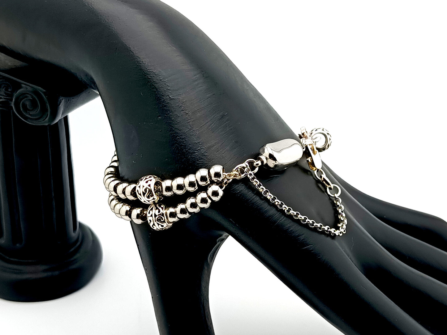 Miraculous Medal unique rosary beads 925 sterling silver and stainless steel 5 decade rosary bracelet with sterling silver linking cross.