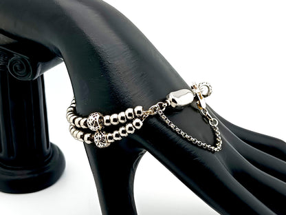 Miraculous Medal unique rosary beads 925 sterling silver and stainless steel 5 decade rosary bracelet with sterling silver linking cross.