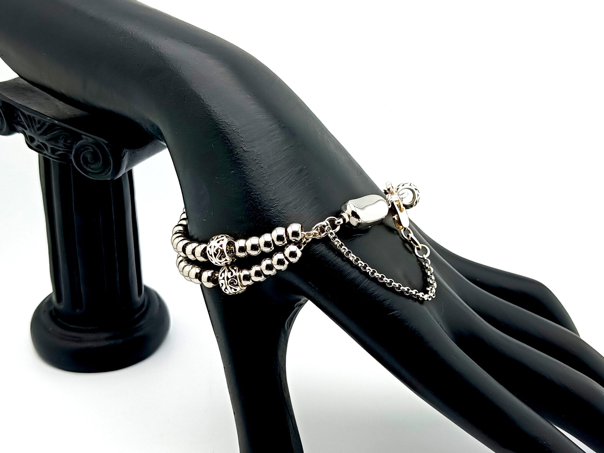 Miraculous Medal unique rosary beads 925 sterling silver and stainless steel 5 decade rosary bracelet with sterling silver linking cross.