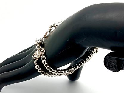 Miraculous Medal unique rosary beads 925 sterling silver and stainless steel 5 decade rosary bracelet with sterling silver linking cross.