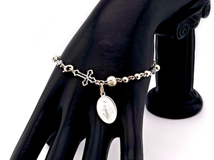 Miraculous Medal 925 sterling silver single decade rosary bracelet with sterling silver linking cross.