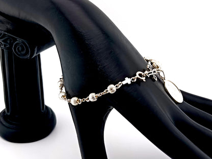 Miraculous Medal 925 sterling silver single decade rosary bracelet with sterling silver linking cross.