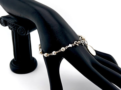 Miraculous Medal 925 sterling silver single decade rosary bracelet with sterling silver linking cross.