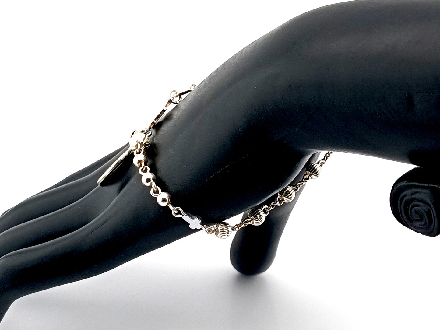 Miraculous Medal 925 sterling silver single decade rosary bracelet with sterling silver linking cross.