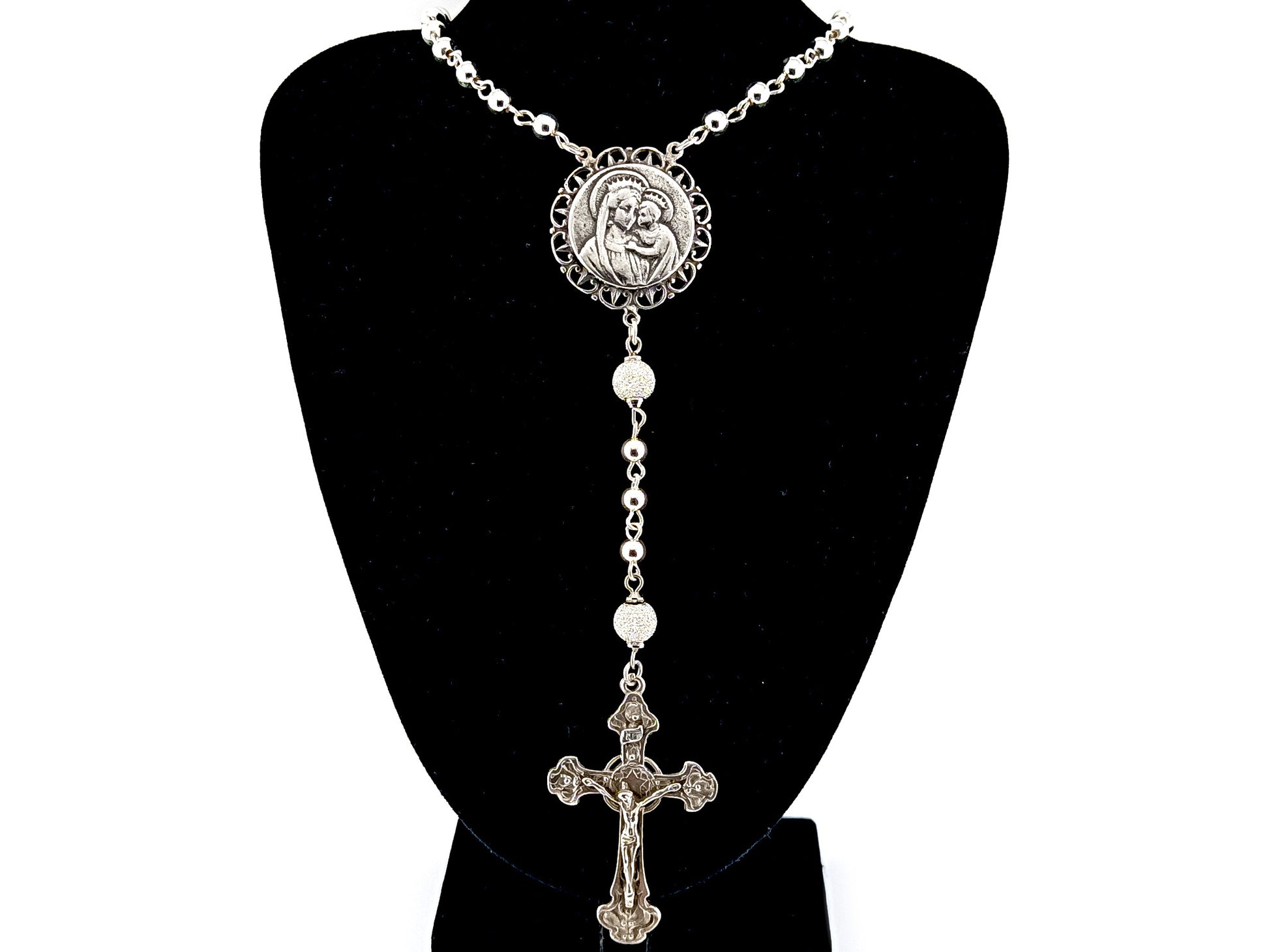 Our Lady of Perpetual Help unique rosary beads 925 sterling silver wearable rosary with sterling silver Art Nouveau style crucifix.